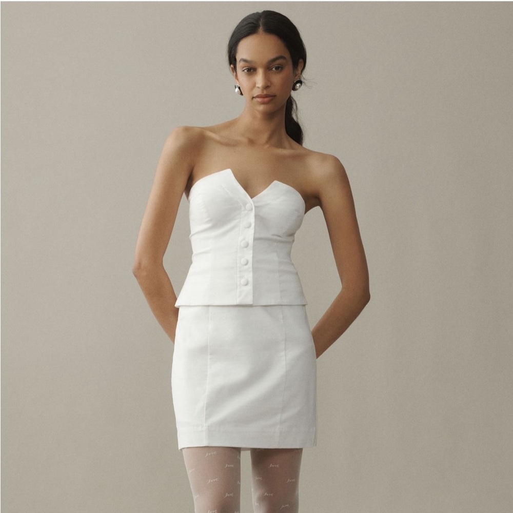 NWT BHLDN White Strapless Button-Up Dress